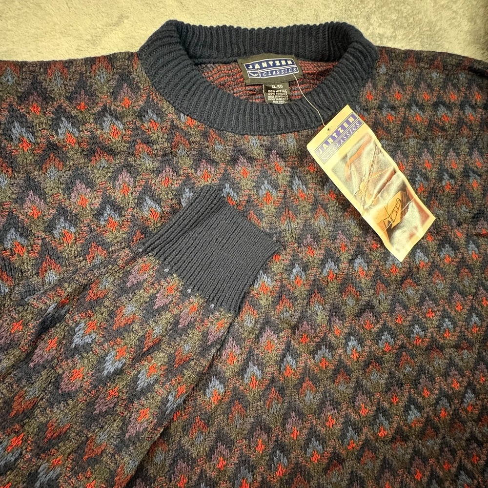 VTG 90s Jantzen Classic Mens XL NWT Deadstock Textured Fair Isle Grandpa Sweater